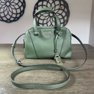 Guess Shawna Cali Satchel Green Crossbody Bag with Silver Hardware